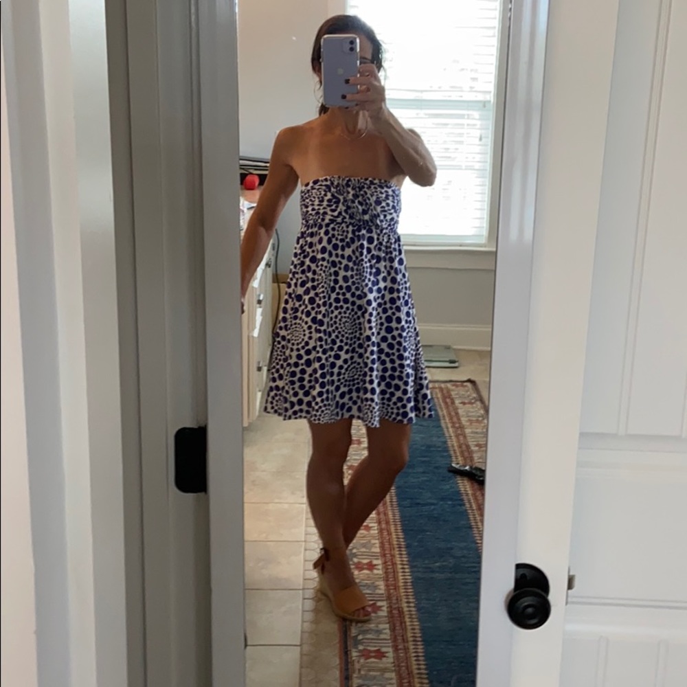 Alice + Olivia ruched strapless polka dot dress